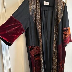 Patchwork velvet Black and Red Long Jacket Kimono Ricarda Brand